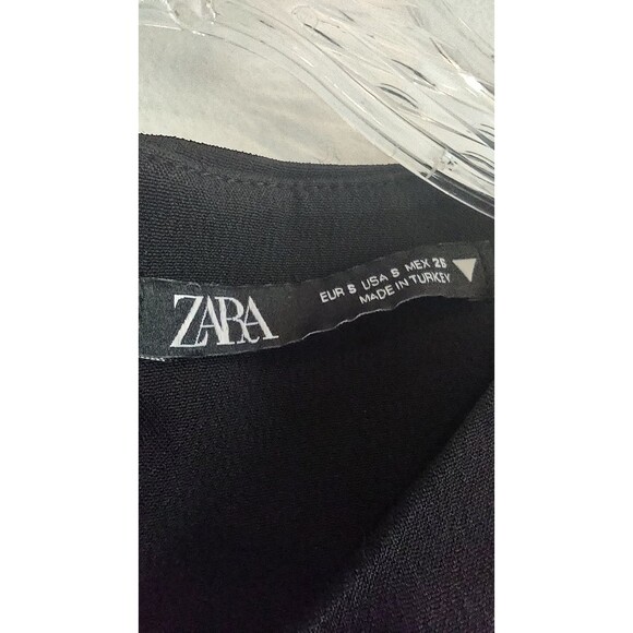 Zara Black Fitted Mesh Waist Long Sleeve Dress Size Small - Picture 3 of 8